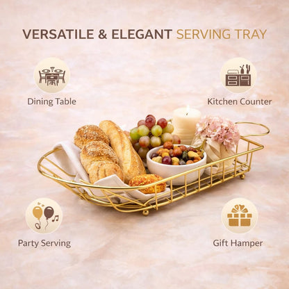 Gurubhai Equipments Metal Wire Serving Basket with Handle | Snack & French Fries Serving Tray | Restaurant Tabletop Bread & Fries Basket for Home, Cafe & Hotel