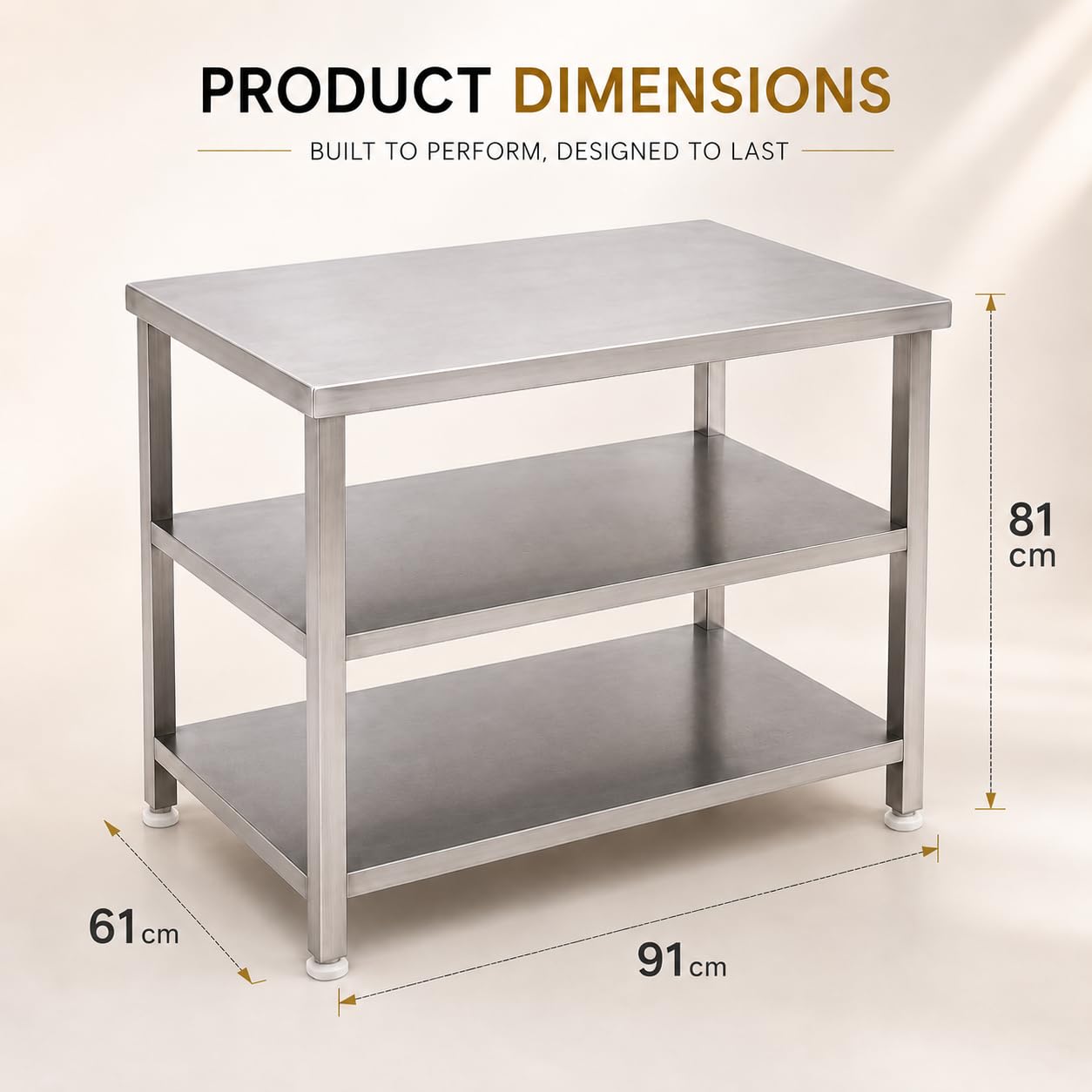GURUBHAI EQUIPMENTS Kitchen Service Table Commercial Work Table with 2 Storage Shelves for Restaurant Hotel Catering Kitchen