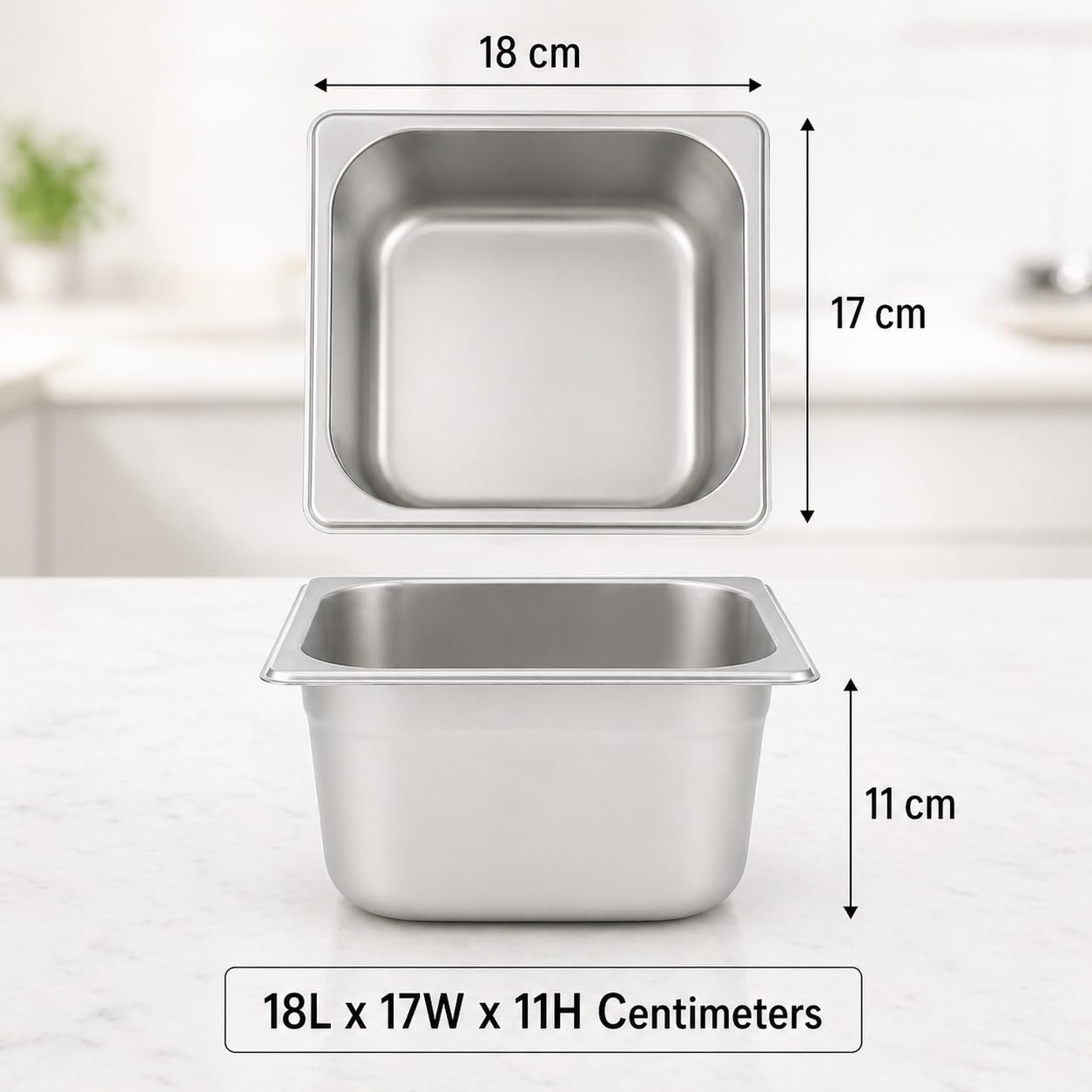 GURUBHAI EQUIPMENTS GN Pan Food Container 1/6 150mm (6" Deep) Stainless Steel Gastronorm Pan, Easy-to-Clean Food Storage Solution for Commercial Kitchen & Catering Use