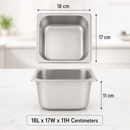 GURUBHAI EQUIPMENTS GN Pan Food Container 1/6 150mm (6" Deep) Stainless Steel Gastronorm Pan, Easy-to-Clean Food Storage Solution for Commercial Kitchen & Catering Use