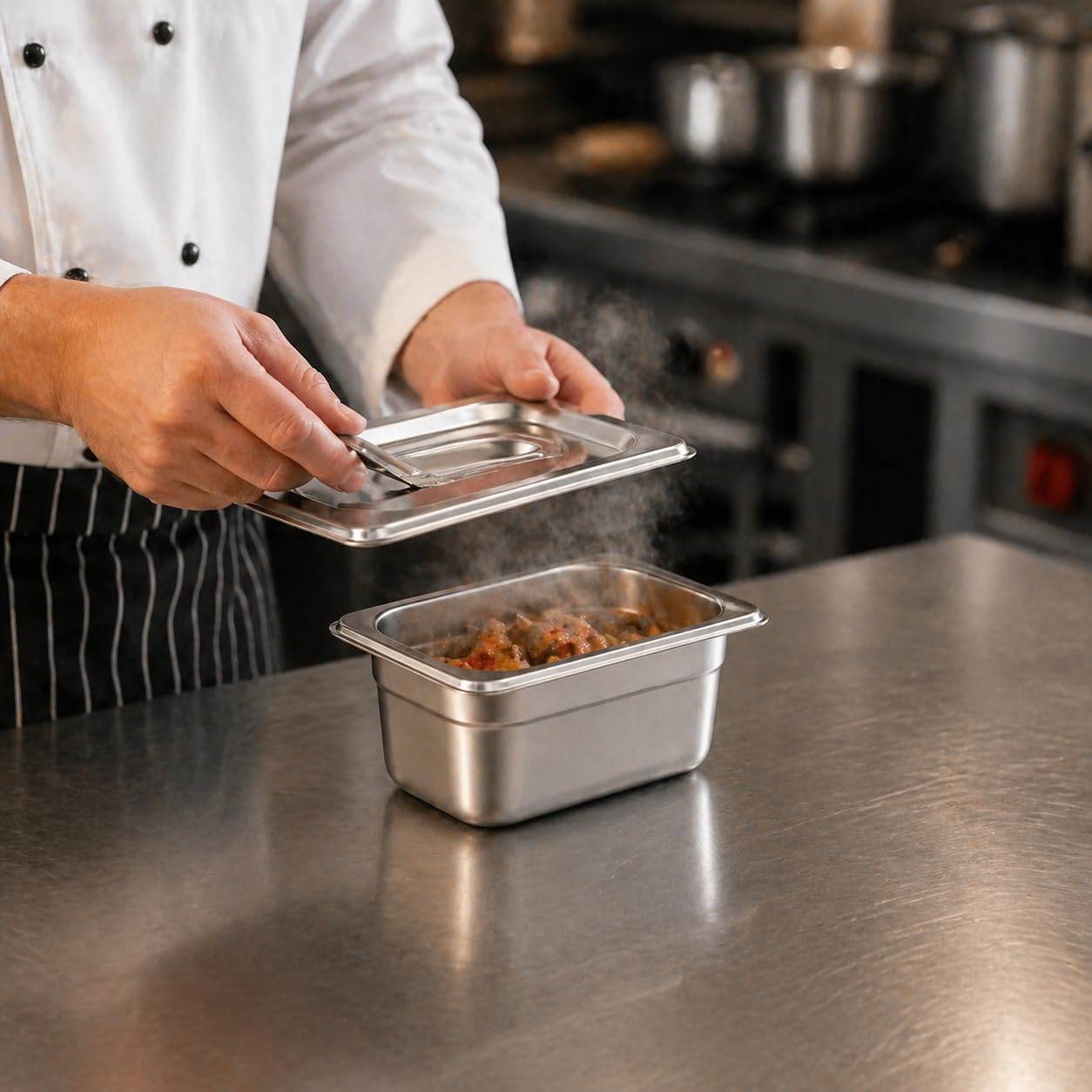 GURUBHAI EQUIPMENTS Gn Pan Food Container 1/2 100mm (4" Deep) Stainless Steel Gastronorm Pan with Lid-(Set of 1) – Easy-to-Clean Food Storage Solution for Commercial Kitchens, Catering use