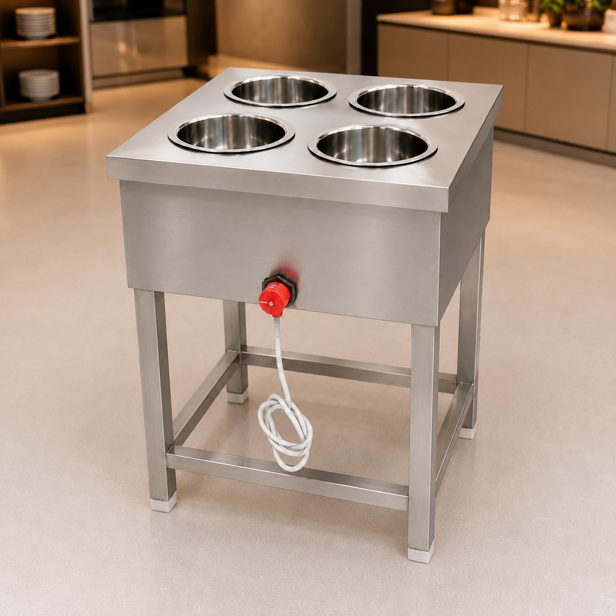 Gurubhai Equipments 4 Pot Electric Bain Marie Commercial Food Warmer Stainless Steel Steam Table Buffet Counter for Restaurant Catering