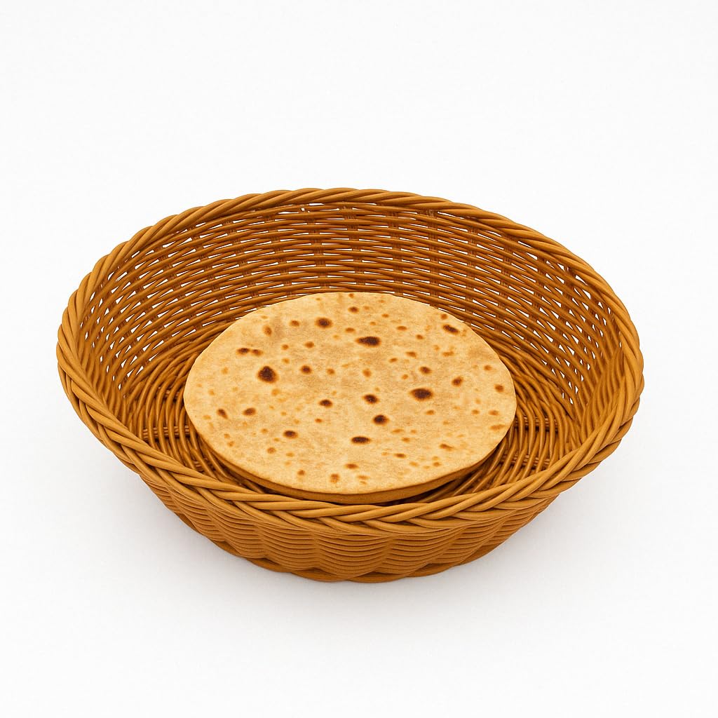 Gurubhai Equipments Round Roti Basket Set of 6 |Bread Basket |Woven Plastic Serving Baskets for Snacks, Chapati, Bakery Items & More | Durable & Easy-to-Clean for Home, Café & Restaurant Use, Brown
