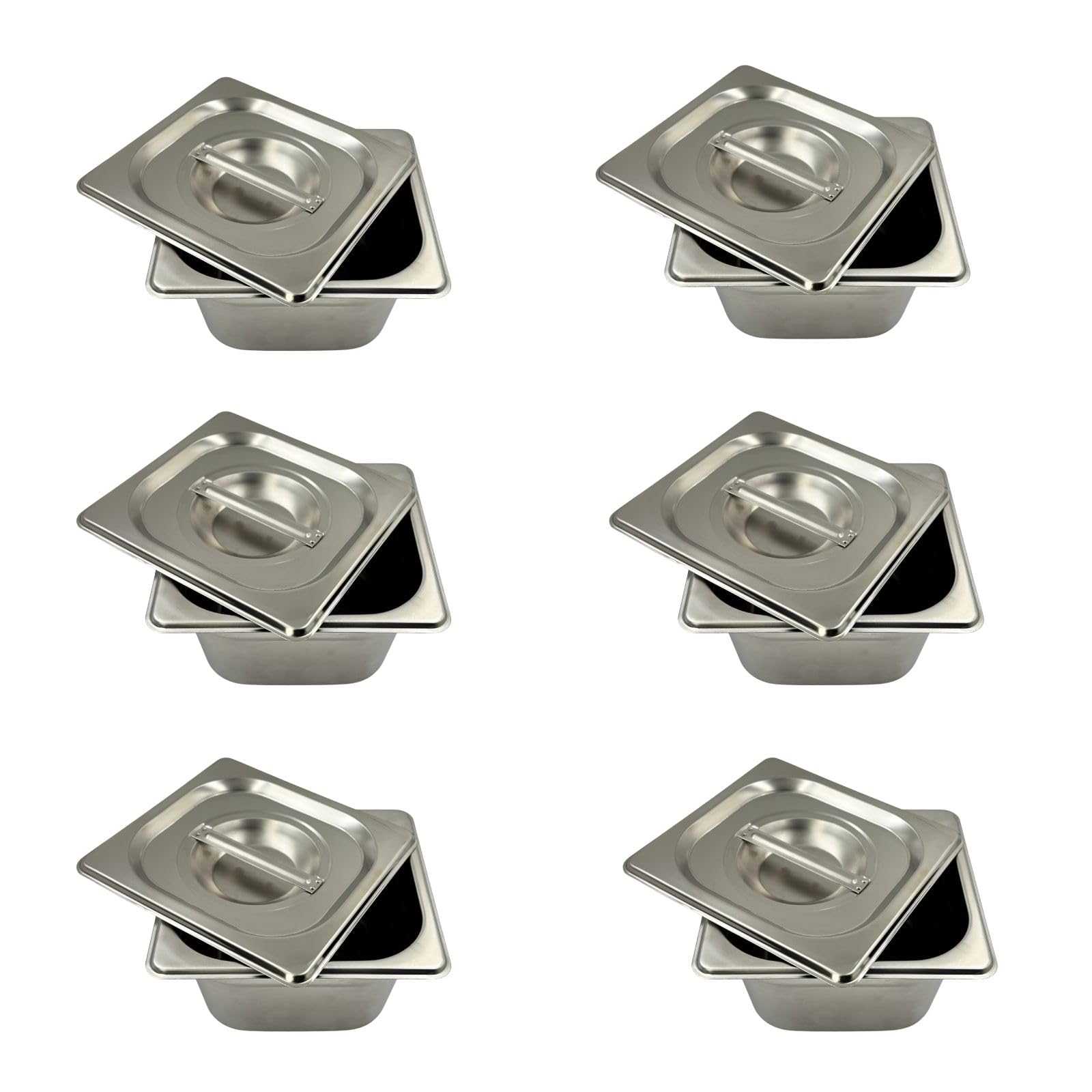 GURUBHAI EQUIPMENTS Stainless Steel 1/6 GN Pan with Lid – 100mm (4" Deep) Gastronorm Food Container | Easy-to-Clean Storage Solution for Commercial Kitchens, Restaurants & Catering (Set of 6)