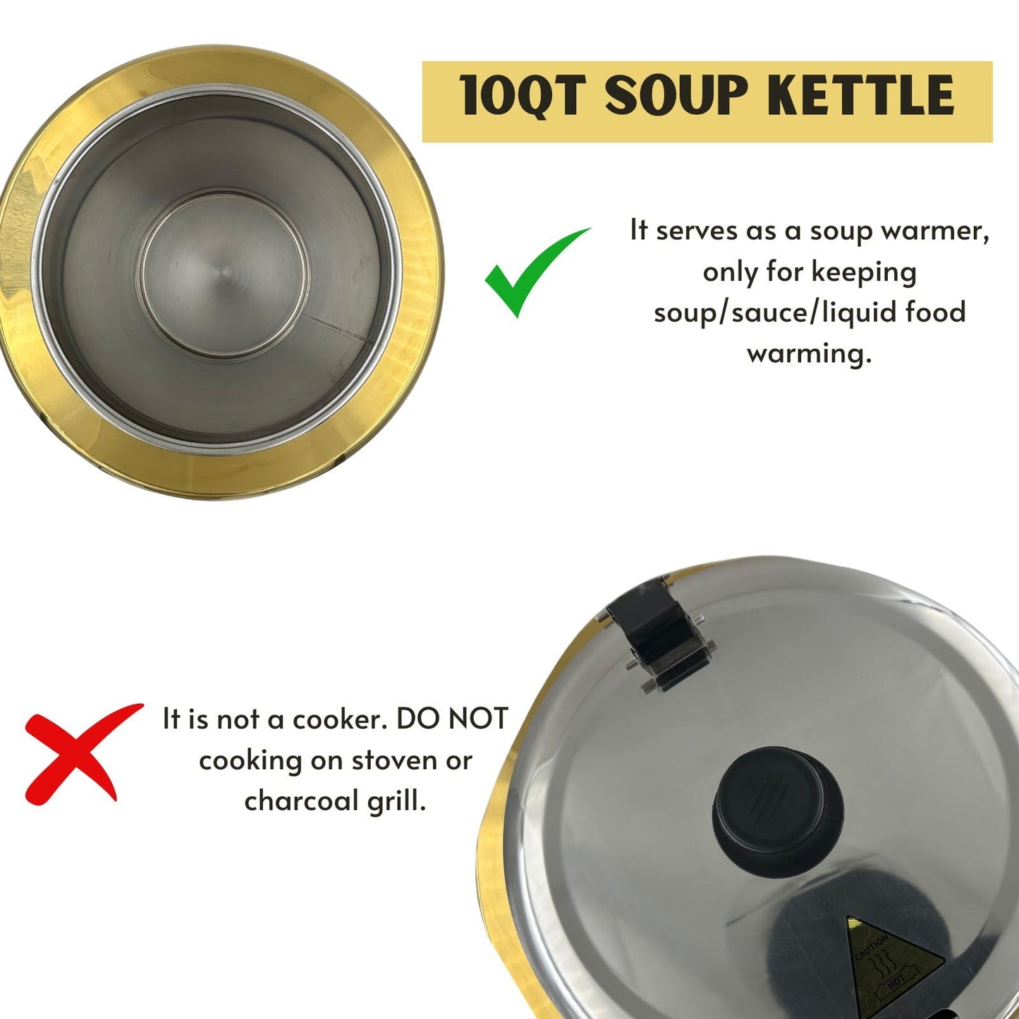 Gurubhai Equipments Electric Golden Soup Kettle Warmer, 10 Liter – Soup Warmer Tureen for Catering, Restaurants & Buffets, Ideal for Keeping Soups, Stews & Hot Foods Warm