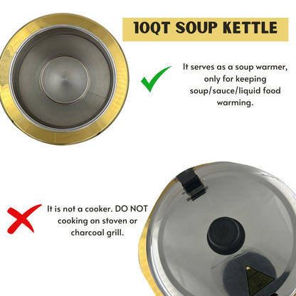 Gurubhai Equipments Electric Soup Kettle Warmer, 10 Liter, Soup Warmer, Soup Tureen for Catering, Restaurants & Buffets Businesses Ideal for Keeping Soups, Sauces (Golden)