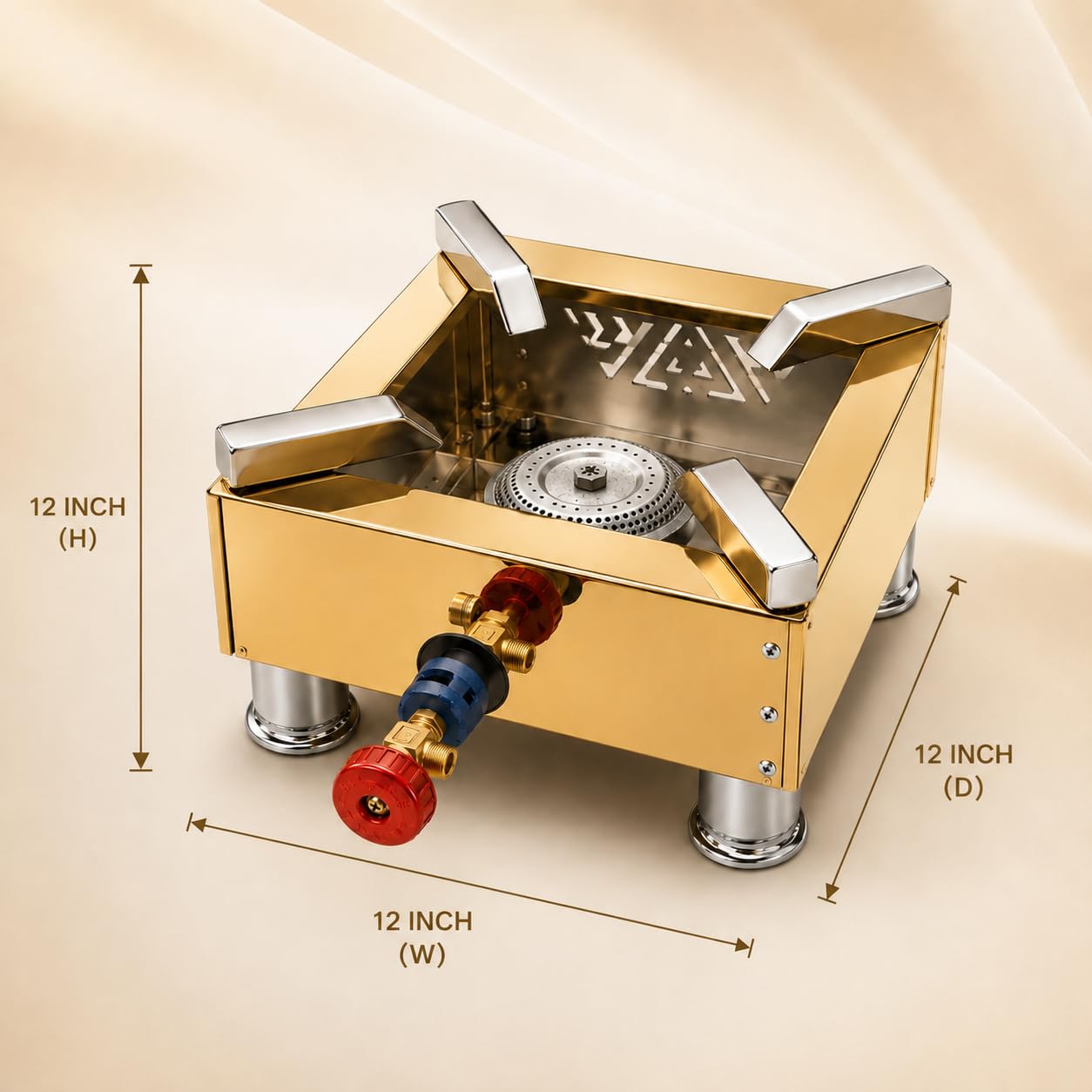 Gurubhai Equipments Square Catering Burner LPG Gas Stove Commercial Stove Heavy Duty Gold Stainless Steel Portable Cooking Burner