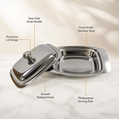 Gurubhai Equipments Stainless Steel Butter Dish with Lid – Rust-Free Butter Box for Storage & Table Serving | Elegant Serveware for Home, Café & Restaurant Use