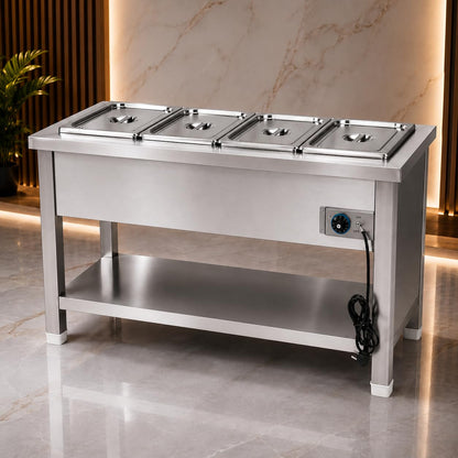 Gurubhai Equipments Electric Autocut Bain Marie Commercial Food Warmer Steam Table Buffet Counter with Undershelf for Restaurant Catering