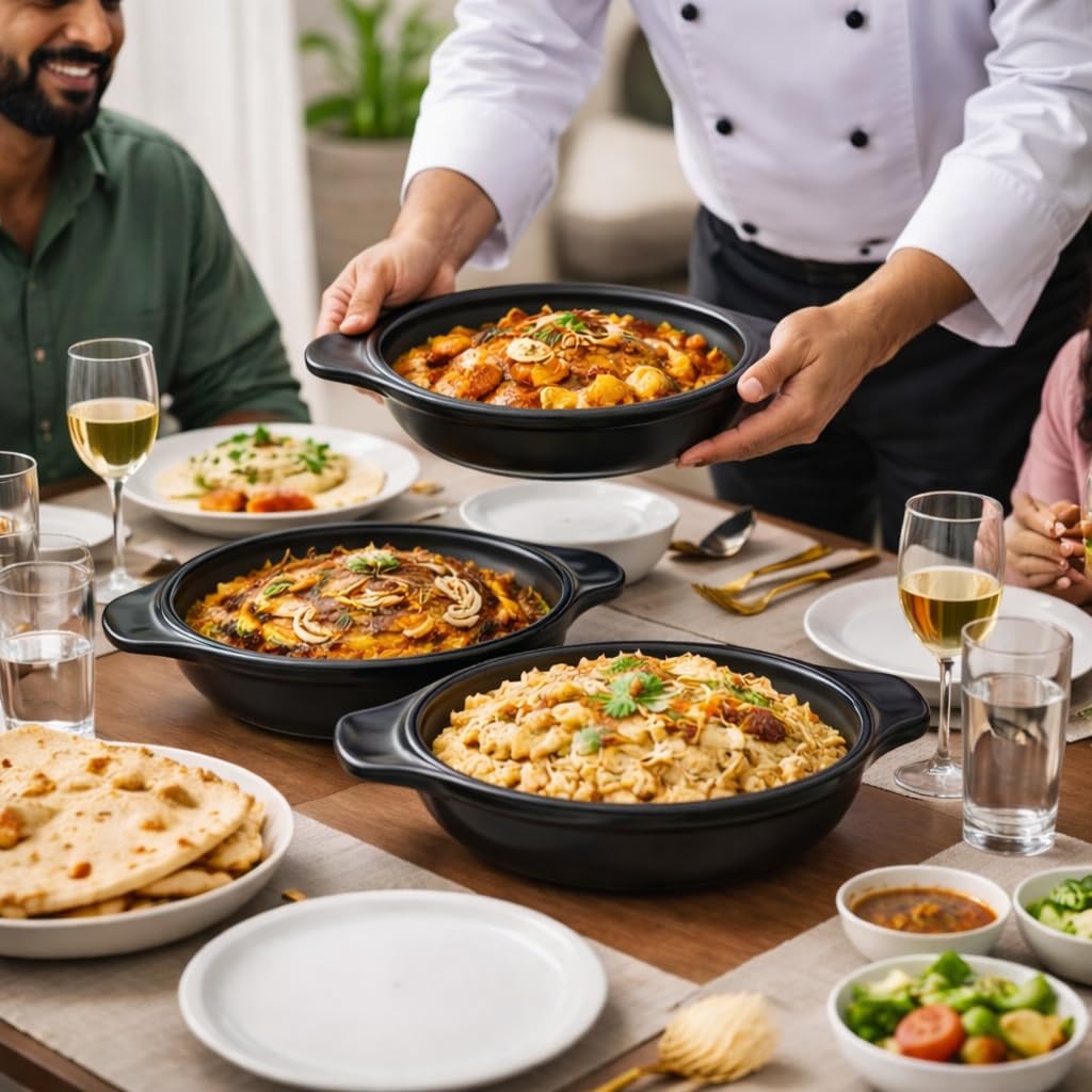 GURUBHAI EQUIPMENTS Melamine Gravy Serving Bowls with Handles | Durable Heat-Resistant Serving Dish for Curry, Dal, Sabzi & Starters | for Home, Hotel & Restaurant Use