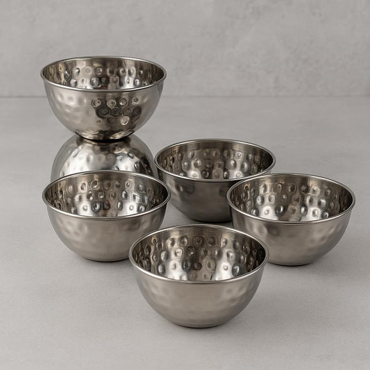 GURUBHAI EQUIPMENTS Stainless Steel Hammered Finger Bowls – Set of 6 Elegant Serving Bowls for Restaurants, Hotels & Home Dining | Durable & Stylish Bowl Set for Table Settings