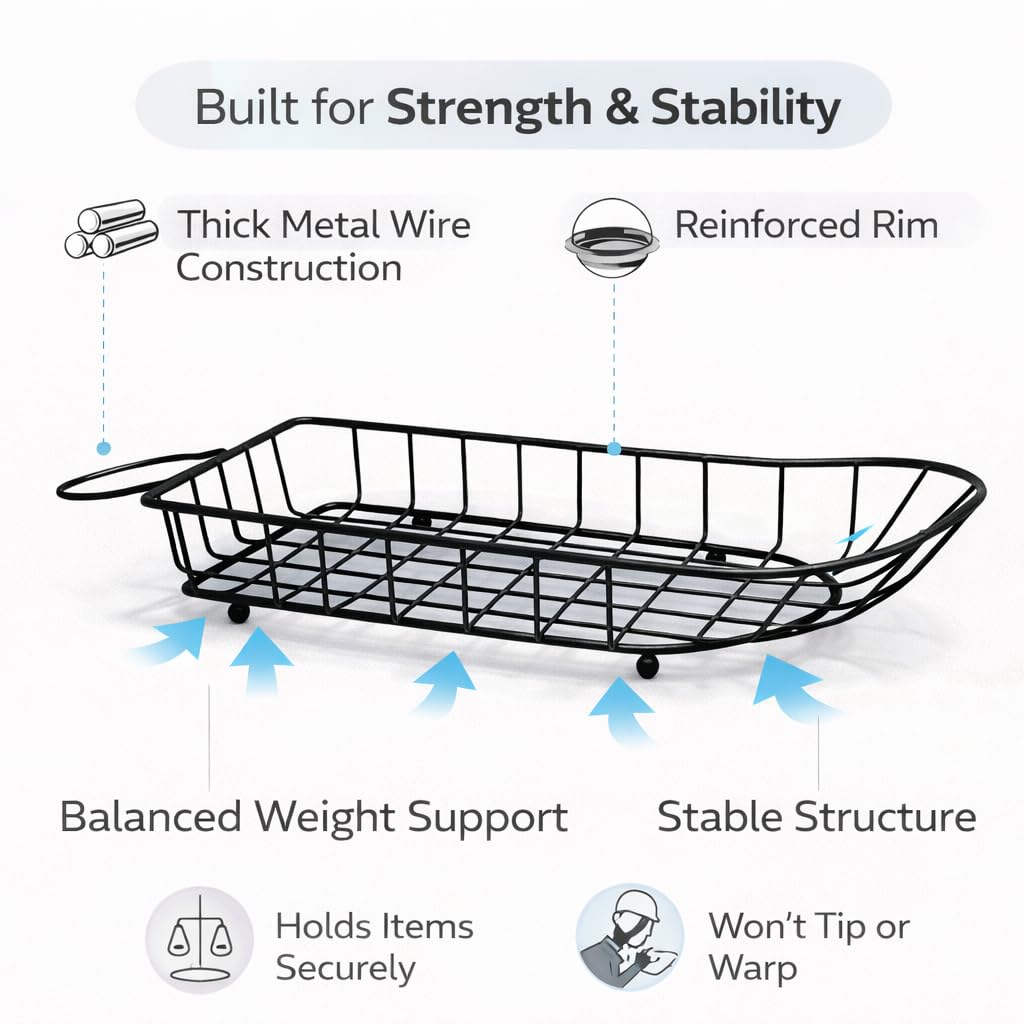 Gurubhai Equipments Metal Wire Serving Basket with Handle | Snack & French Fries Serving Tray | Restaurant Tabletop Bread & Fries Basket for Home, Cafe & Hotel