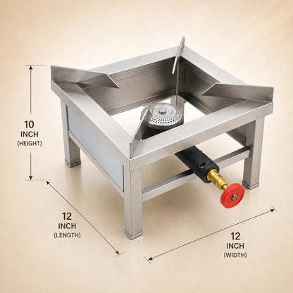 Gurubhai Equipments Square Catering Burner Heavy Duty LPG Gas Stove Commercial Cooking Burner for Hotel Restaurant Catering Kitchen