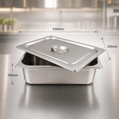 GURUBHAI EQUIPMENTS Gn Pan Food Container 1/2 100mm (4" Deep) Stainless Steel Gastronorm Pan with Lid-(Set of 1) – Easy-to-Clean Food Storage Solution for Commercial Kitchens, Catering use