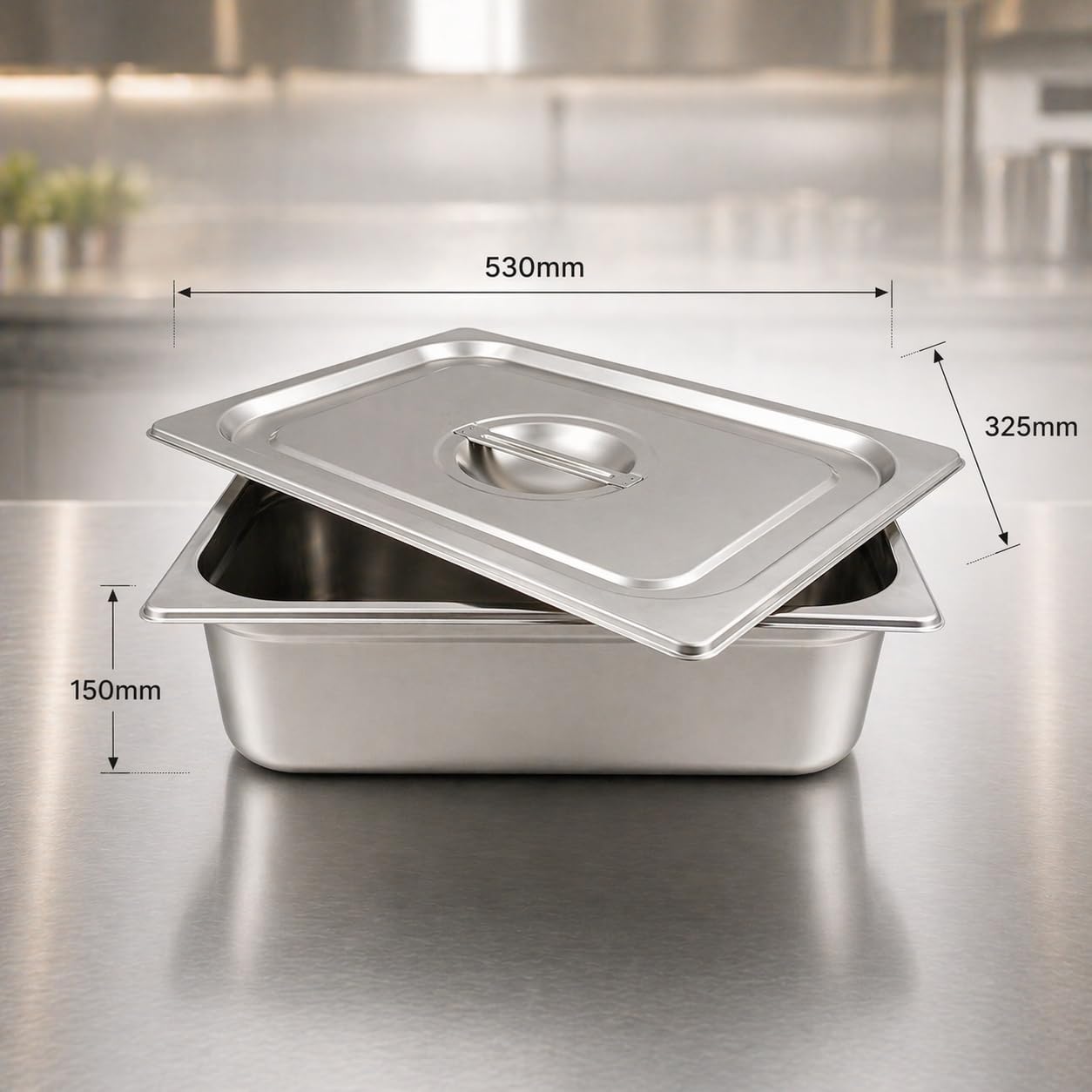 GURUBHAI EQUIPMENTS GN Pan Food Container 1/2 100 mm with lid Stainless Steel Gastronorm Pan with Lid, Easy-to-Clean Food Storage Solution for Commercial Kitchens & Catering Use