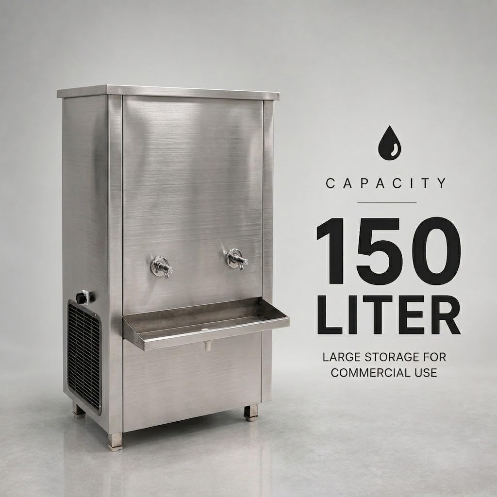 Gurubhai Equipments 150L Stainless Steel Water Cooler | Commercial Drinking Water Cooler Machine | Heavy Duty Electric Water Cooler for Office, School & Restaurant