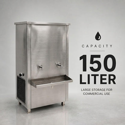 Gurubhai Equipments 150L Stainless Steel Water Cooler | Commercial Drinking Water Cooler Machine | Heavy Duty Electric Water Cooler for Office, School & Restaurant