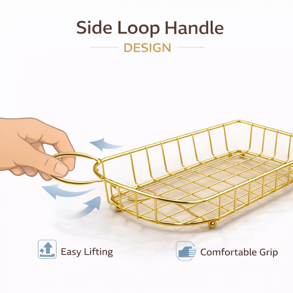 Gurubhai Equipments Metal Wire Serving Basket with Handle | Snack & French Fries Serving Tray | Restaurant Tabletop Bread & Fries Basket for Home, Cafe & Hotel