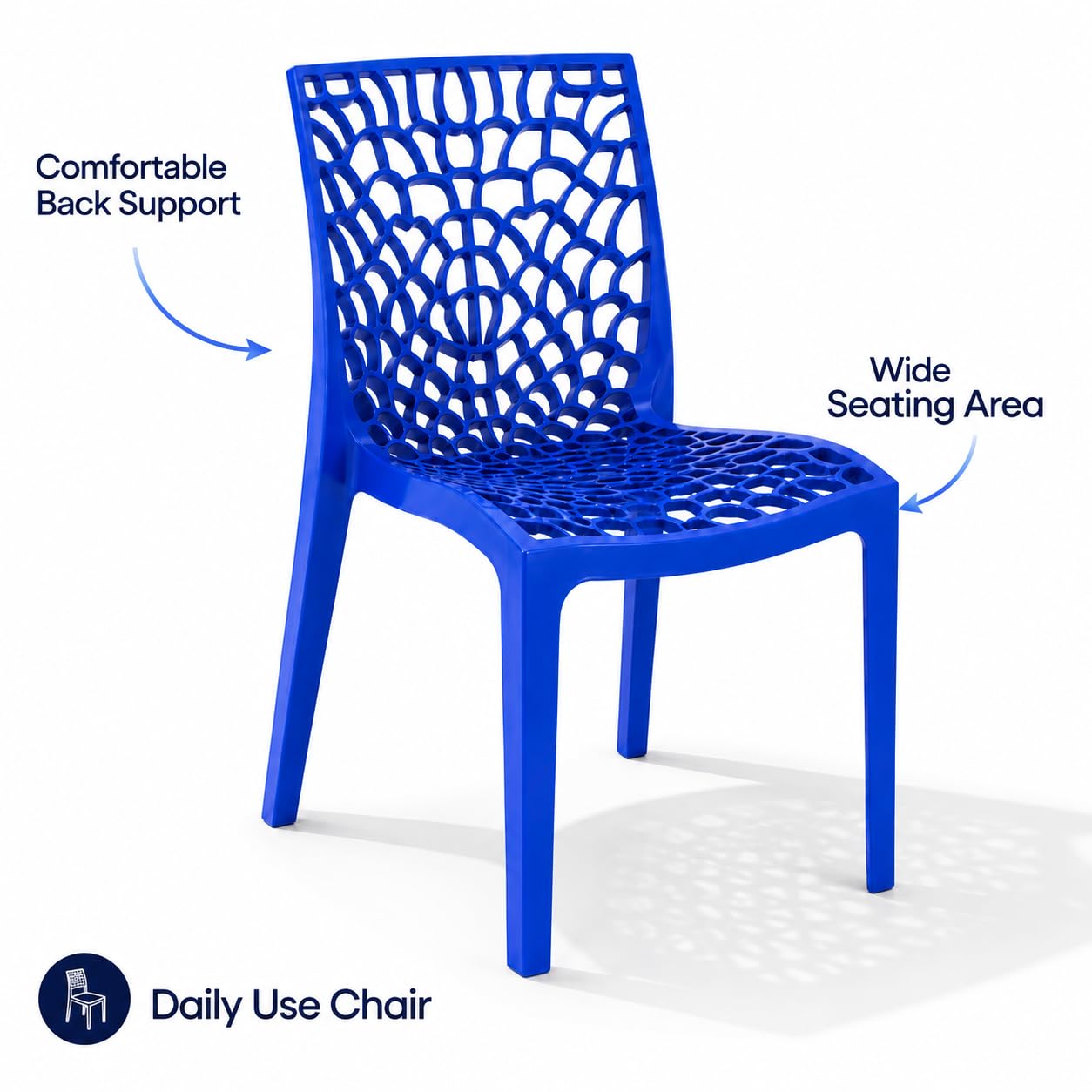 GURUBHAI EQUIPMENTS Dining Chair Plastic Chair for Home Restaurant Cafe Commercial Indoor Outdoor Seating Blue Pack of 4