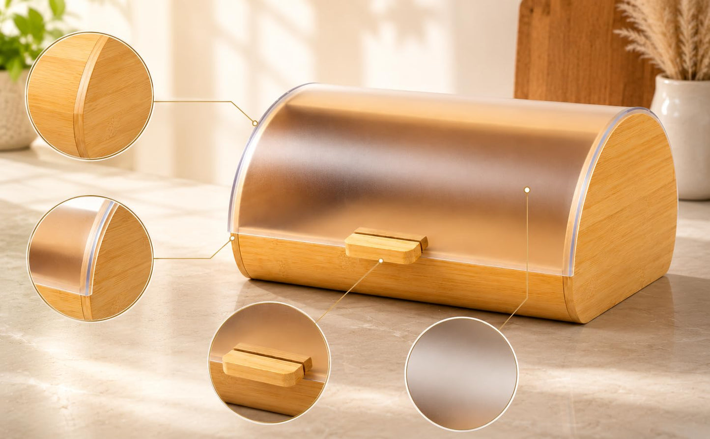 GURUBHAI EQUIPMENTS Roll Top Bread Box for Kitchen Countertop | Large Bread Storage Bin with Smooth Sliding Lid Keeps Bread Fresh | Modern Bread Box for Cafes & Bakeries