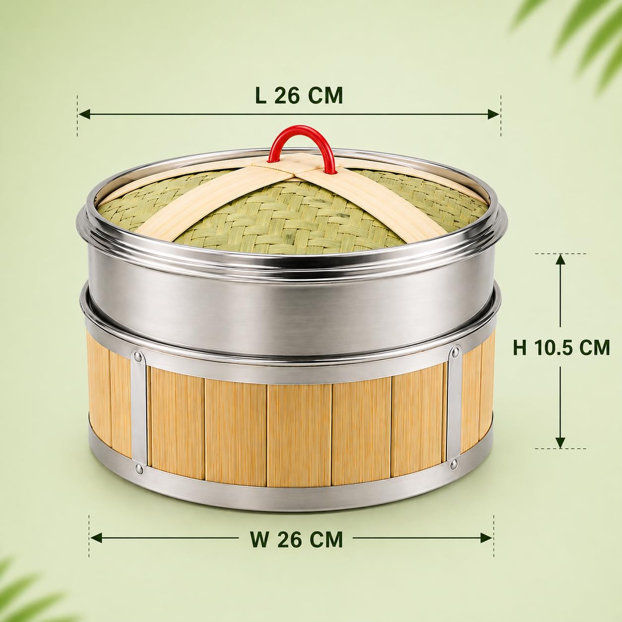 Gurubhai Equipments Bamboo Stainless Steel 26 Cm Steamer Basket with Lid – 1 Tier Round | Traditional Wooden Steamer for Momos, Dim Sum, Dumplings & Vegetables | Eco-Friendly Food Steamer for Healthy Cooking