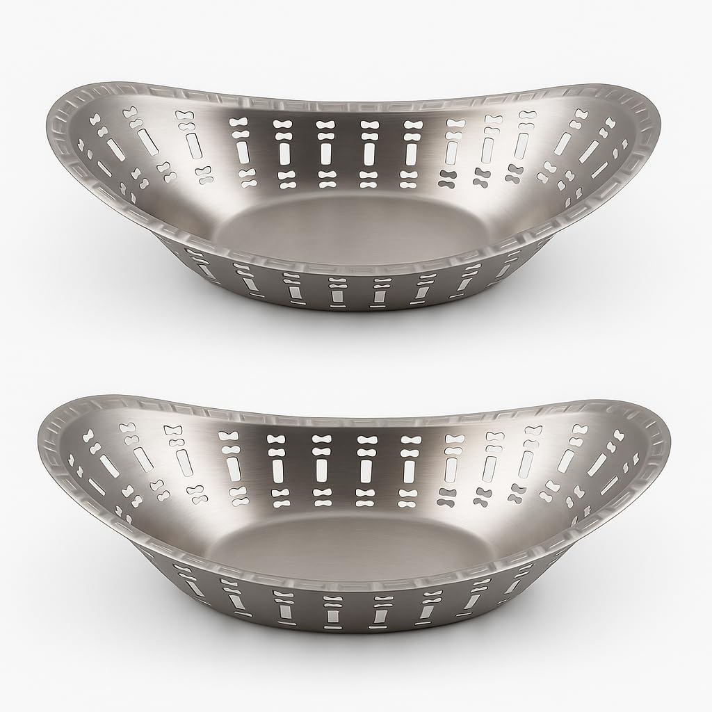 Gurubhai Equipments Stainless Steel Naan Serving Bowl Oval Bread Basket with Laser Cut Design | Elegant Nan Serving Basket for Restaurants, Hotels, Catering & Home Kitchen Use
