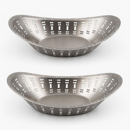 Gurubhai Equipments Stainless Steel Naan Serving Bowl Oval Bread Basket with Laser Cut Design | Elegant Nan Serving Basket for Restaurants, Hotels, Catering & Home Kitchen Use