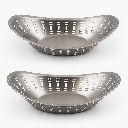 Gurubhai Equipments Stainless Steel Naan Serving Bowl Oval Bread Basket with Laser Cut Design | Elegant Nan Serving Basket for Restaurants, Hotels, Catering & Home Kitchen Use