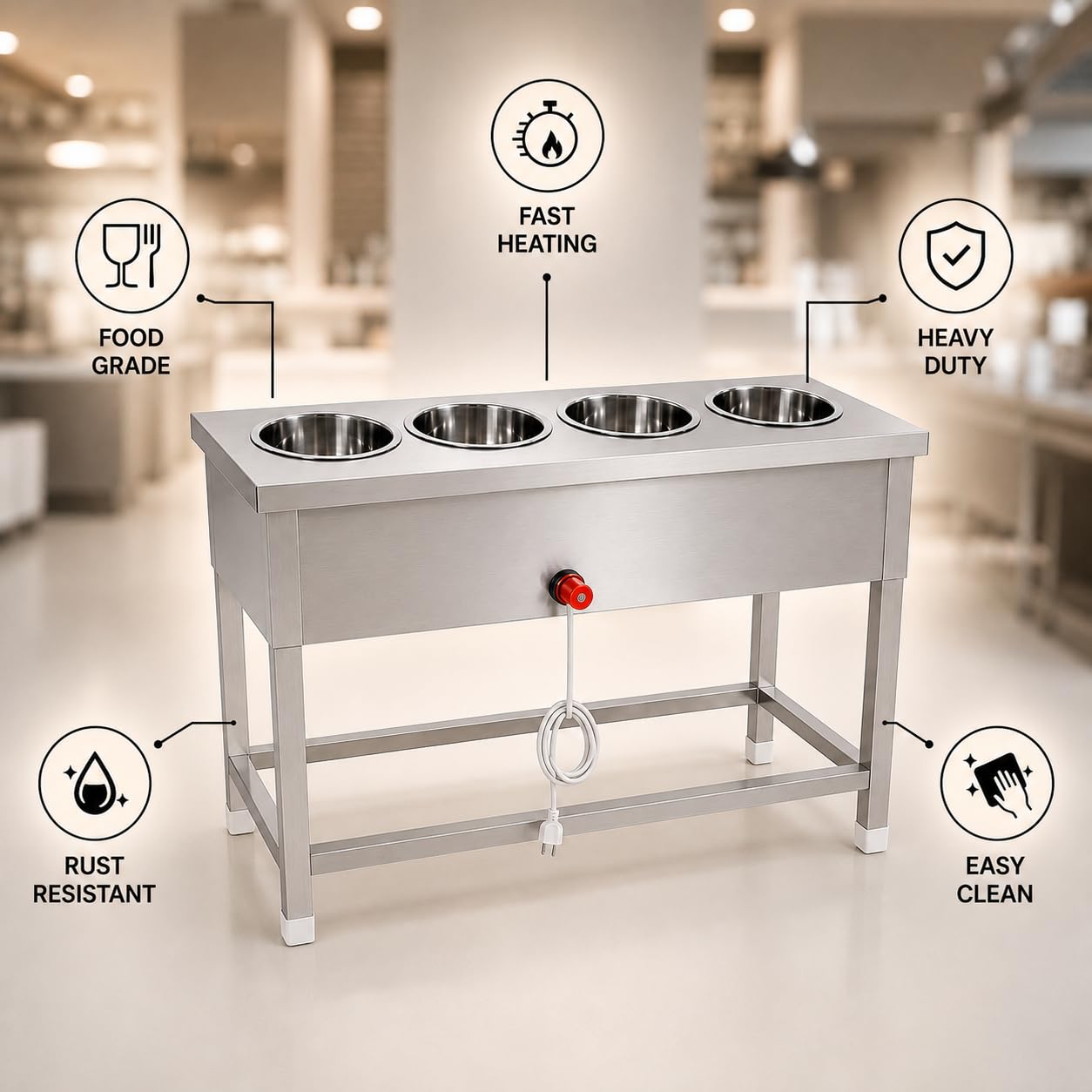 Gurubhai Equipments Electric Bain Marie Commercial Food Warmer Steam Table Buffet Counter for Restaurant Catering
