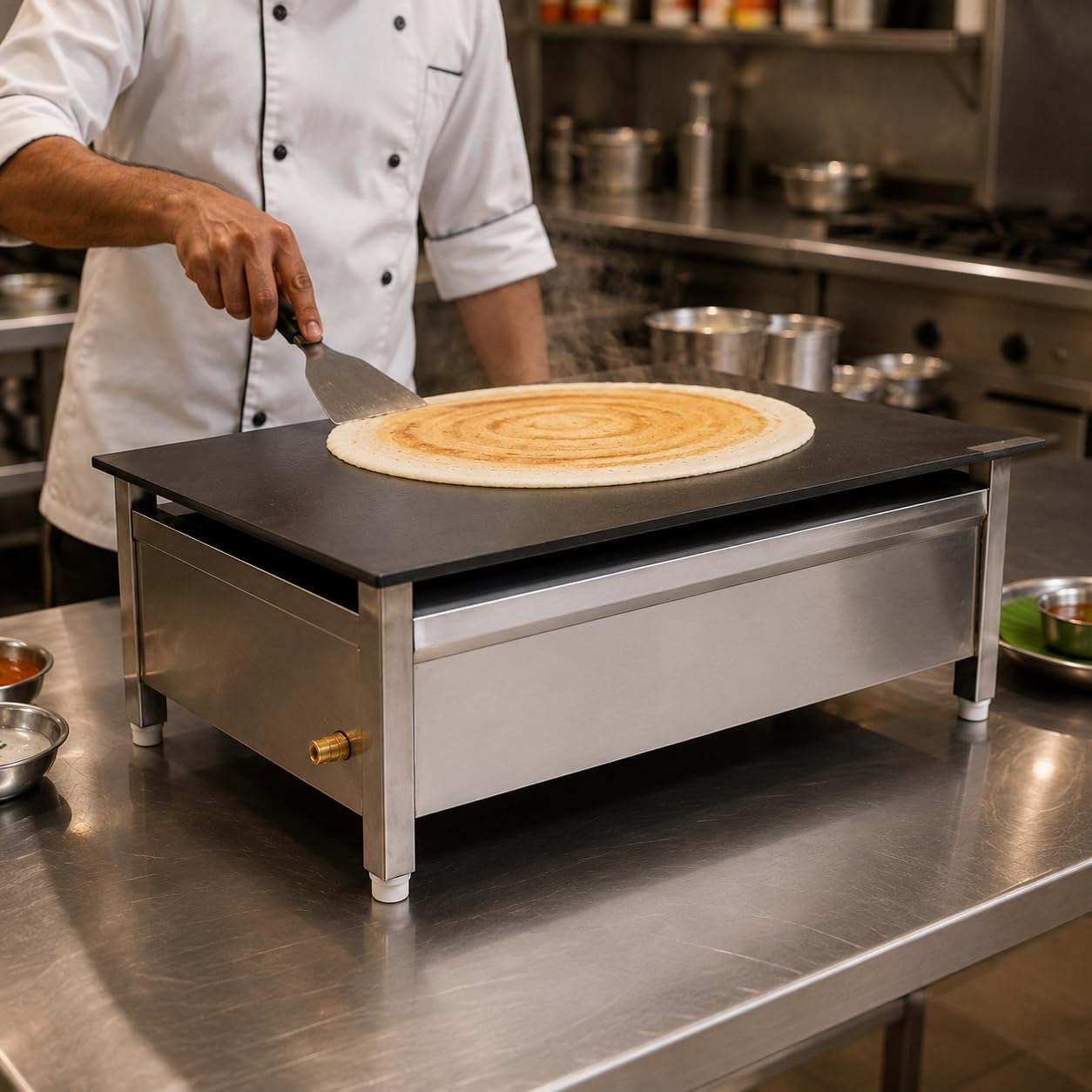 Gurubhai Equipments Stainless Steel Dosa Bhatti Hot Plate Counter with MS Top – Commercial Gas Griddle Bhatti for Restaurant, Hotel & Catering Use | Heavy-Duty Dosa Tawa Cooking Station