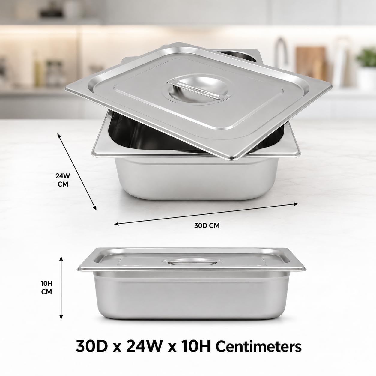 GURUBHAI EQUIPMENTS Gn Pan Food Container 1/2 100mm (4" Deep) Stainless Steel Gastronorm Pan with Lid-(Set of 1) – Easy-to-Clean Food Storage Solution for Commercial Kitchens, Catering use