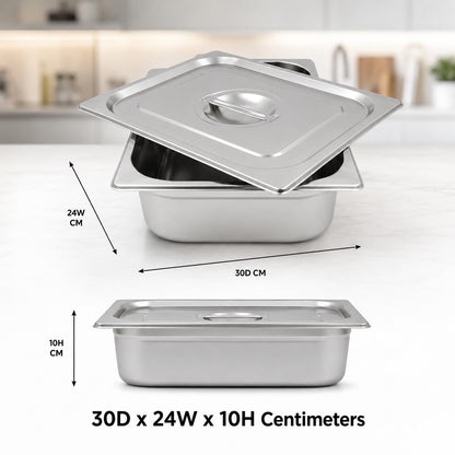 GURUBHAI EQUIPMENTS Gn Pan Food Container 1/2 100mm (4" Deep) Stainless Steel Gastronorm Pan with Lid (Set of 1) - Easy-to-Clean Food Storage Solution for Commercial Kitchens, Catering Use