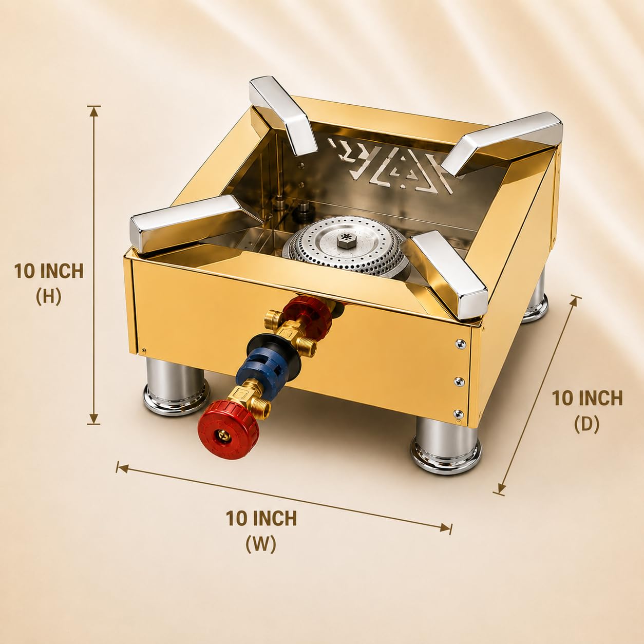 Gurubhai Equipments Square Catering Burner 10x10 Inch LPG Gas Stove Commercial Stove Heavy Duty Gold Stainless Steel Portable Cooking Burner