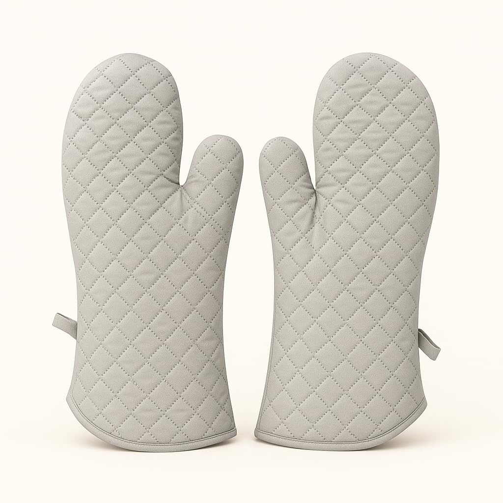 Gurubhai Equipments Oven Mitts/Oven Gloves – Heat Resistant Quilted Cotton Oven Glove for Kitchen | Extra Thick, Non-Slip Hand Gloves for Baking, Cooking & BBQ – Grey (1 Pair)