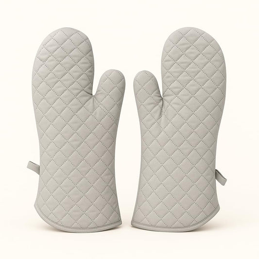 Gurubhai Equipments Oven Mitts/Oven Gloves – Heat Resistant Quilted Cotton Oven Glove for Kitchen | Extra Thick, Non-Slip Hand Gloves for Baking, Cooking & BBQ – Grey (1 Pair)