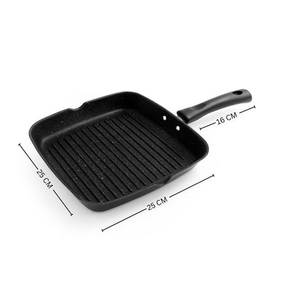 GURUBHAI EQUIPMENTS 25 cm Non-Stick Aluminium Square Grill Pan for Gas & Induction | Ridged Grilling Pan for Steak, Paneer Tikka, Veggies | Low Oil Cooking Cookware