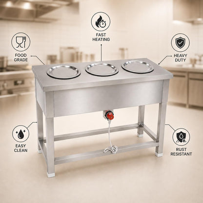 Gurubhai Equipments Electric Bain Marie Commercial Food Warmer Steam Table Buffet Counter for Restaurant Catering