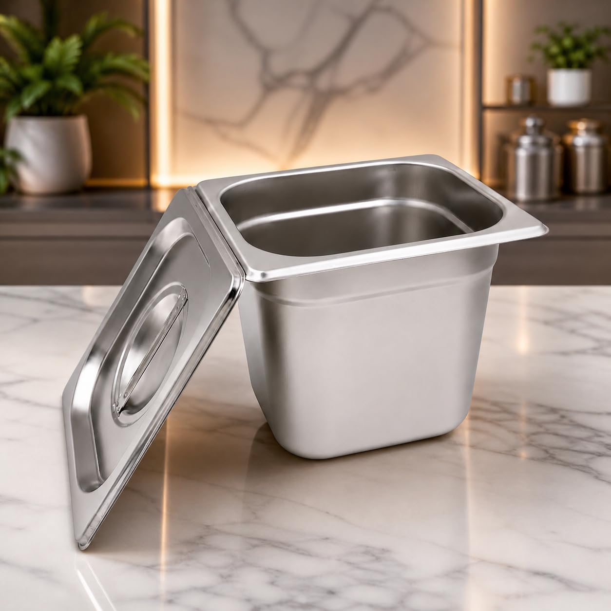 GURUBHAI EQUIPMENTS Gn Pan Food Container 1/2 100mm (4" Deep) Stainless Steel Gastronorm Pan with Lid-(Set of 1) – Easy-to-Clean Food Storage Solution for Commercial Kitchens, Catering use
