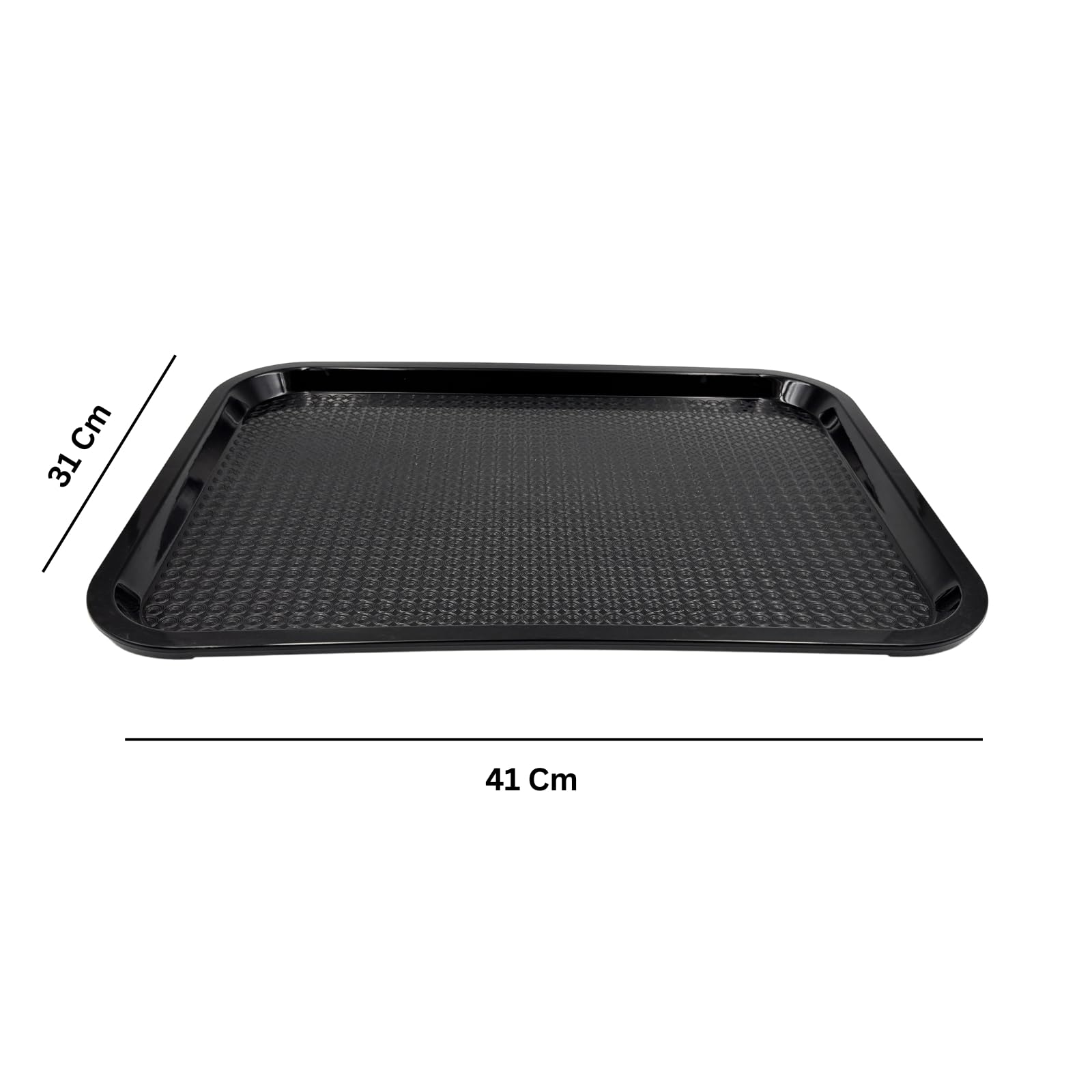 Gurubhai Equipments 31x41 cm Black Plastic Serving Tray – Set of 3 Durable Rectangular Fast Food Trays for Restaurant, Cafeteria, Kitchen & Home Use | Easy-to-Clean, Non-Slip Food Serving Trays