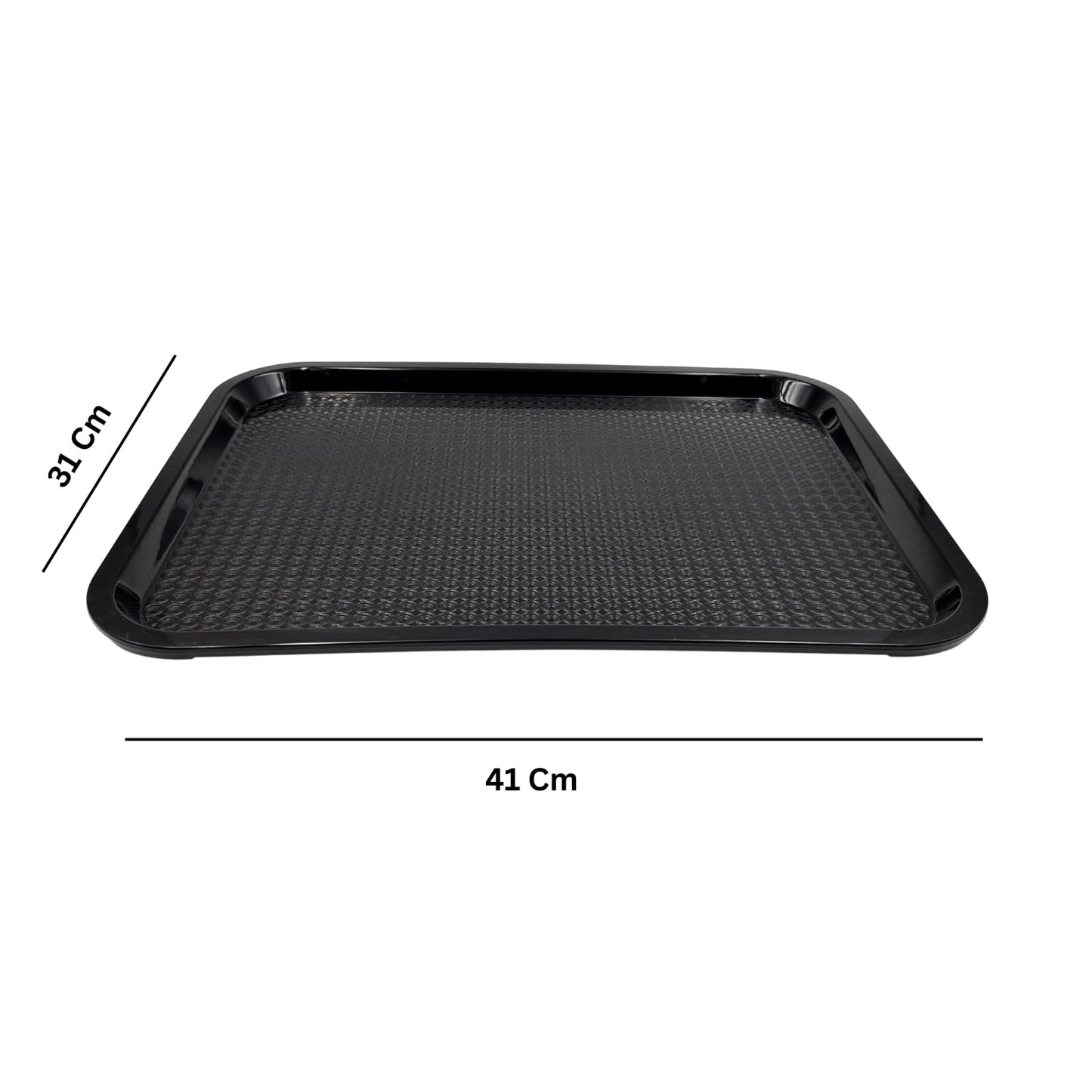 Gurubhai Equipments Serving Tray – 31x41 cm Black Plastic Utility Tray for Kitchen, Home, Cafes – Fast Food Tray/Serving Tray for Fast Food, Snack – Durable & Lightweight – Pack of 1