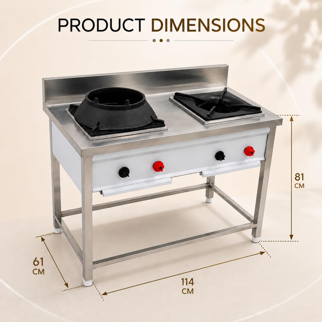 Gurubhai Equipments Stainless Steel Commercial Single Burner Gas Stove Table with Worktop Backsplash & Under Shelf for Hotel Restaurant Kitchen