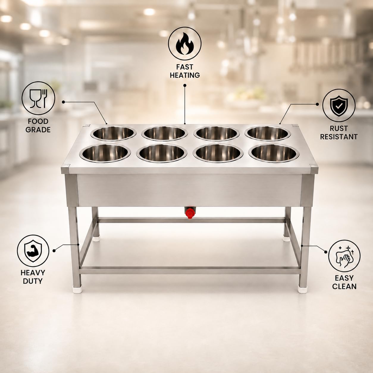 Gurubhai Equipments Electric Bain Marie Commercial Food Warmer Steam Table Buffet Counter for Restaurant Catering