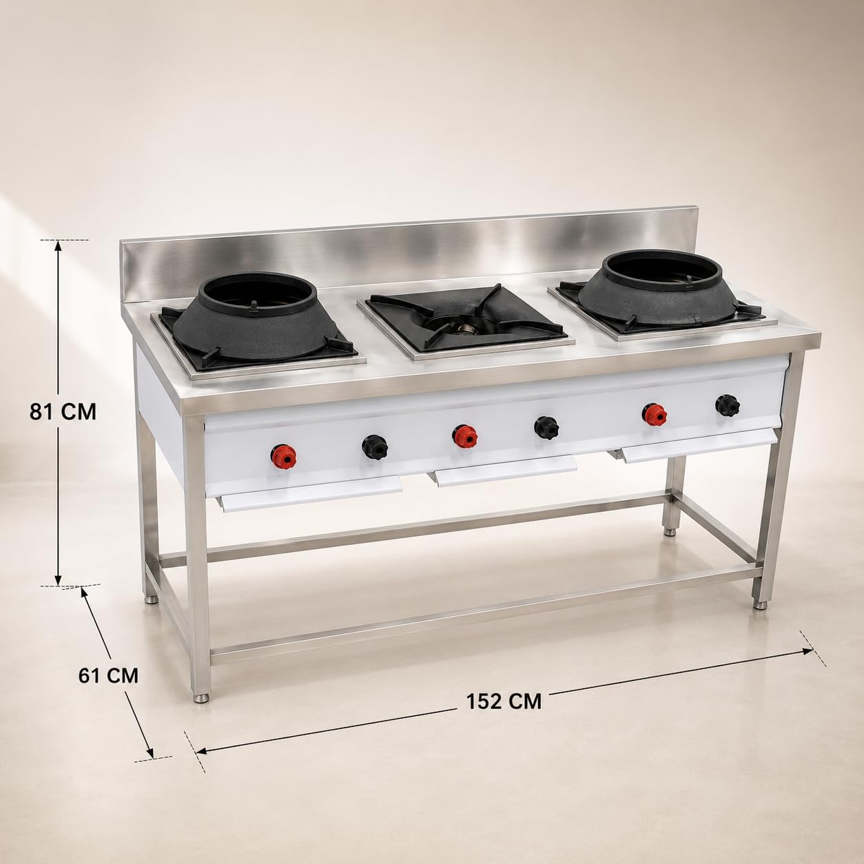 Gurubhai Equipments Stainless Steel Commercial Single Burner Gas Stove Table with Worktop Backsplash & Under Shelf for Hotel Restaurant Kitchen