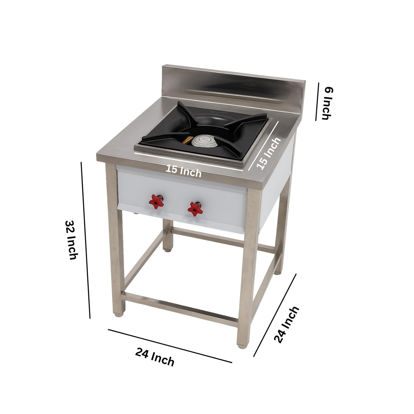 Gurubhai Equipments Commercial Stainless Steel Double Burner Gas Stove | Heavy-Duty Cooking Range with Backsplash & Control Valves for Restaurant, Hotel & Catering Kitchen