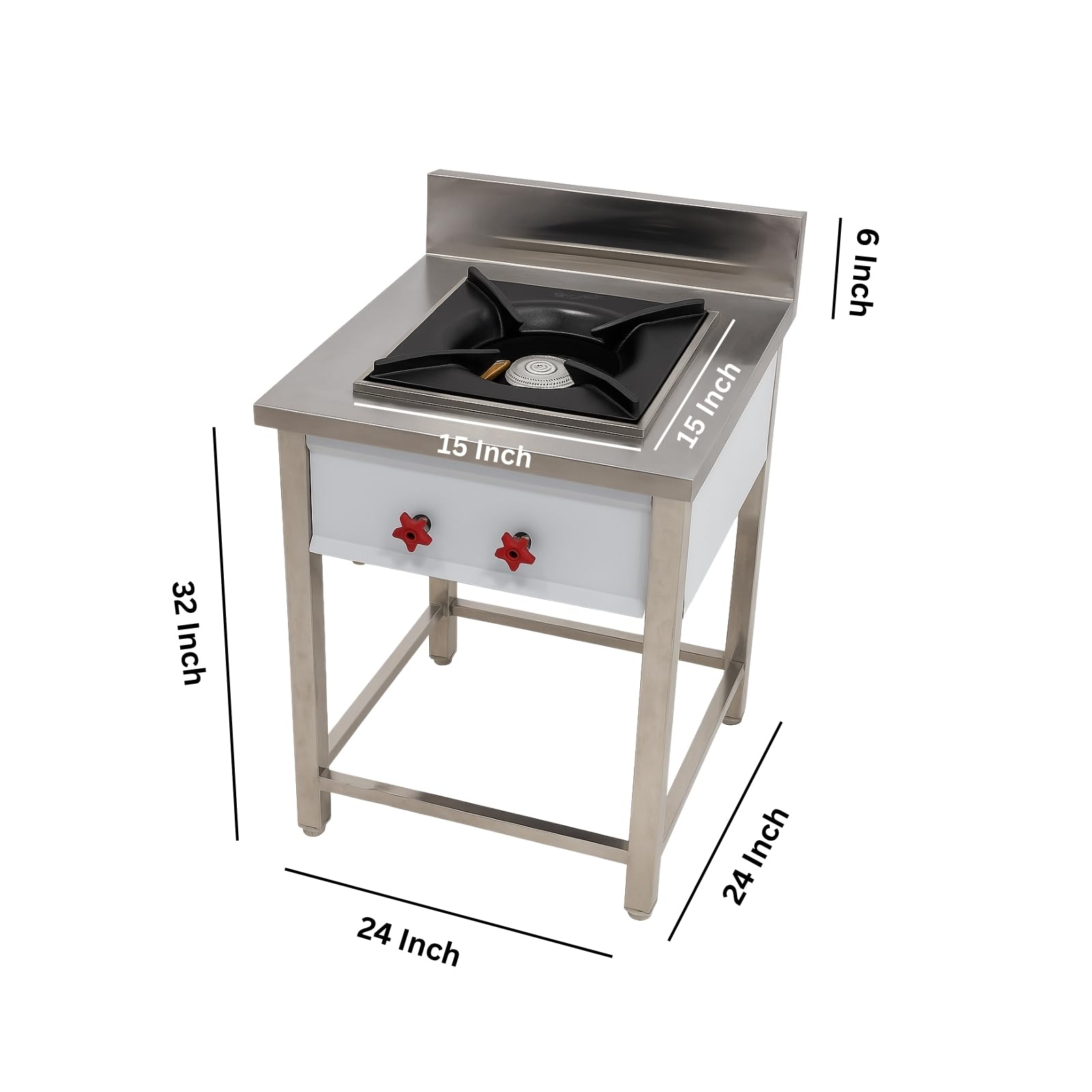 Gurubhai Equipments Commercial Stainless Steel Double Burner Gas Stove | Heavy-Duty Cooking Range with Backsplash & Control Valves for Restaurant, Hotel & Catering Kitchen
