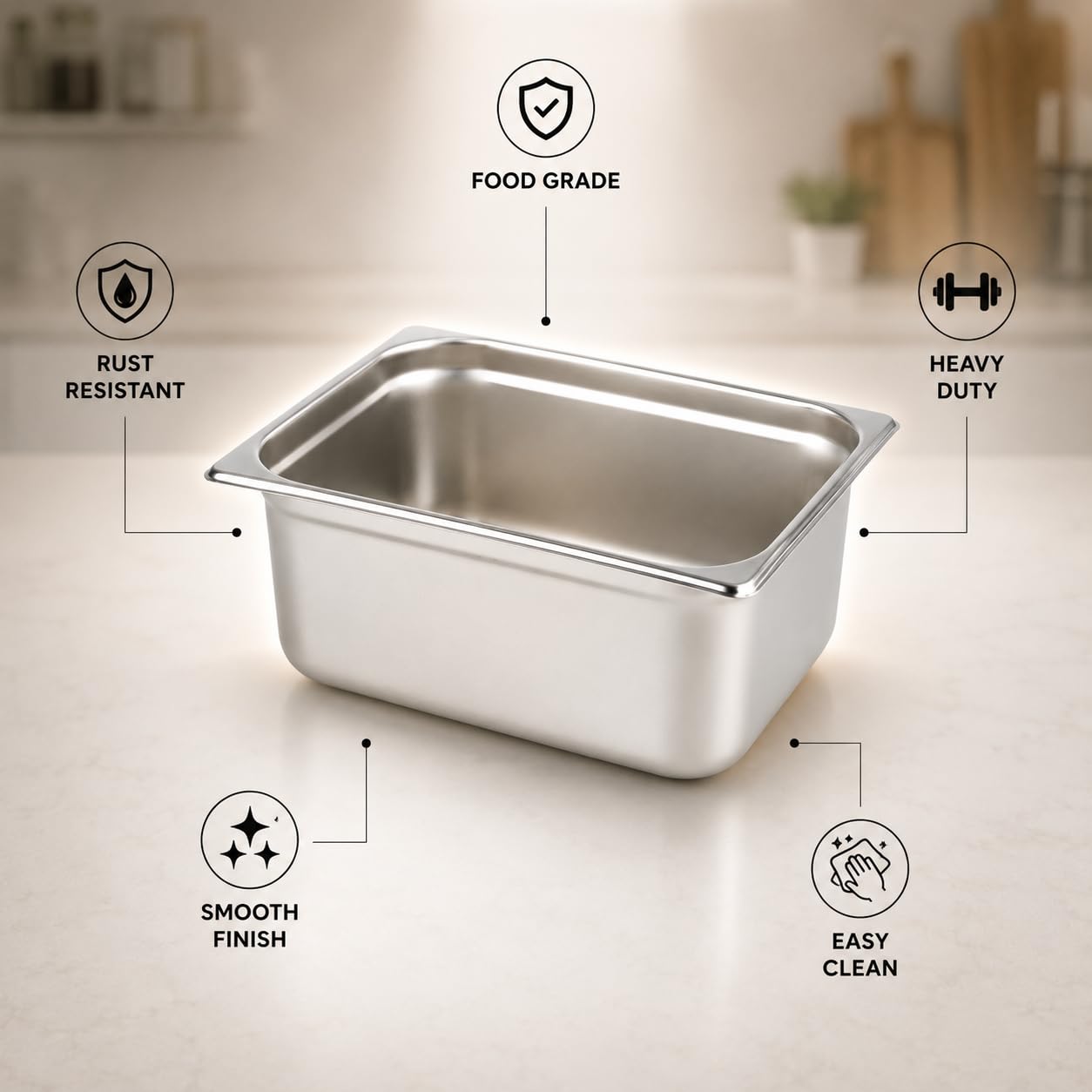 GURUBHAI EQUIPMENTS GN Pan 1/2 Size - 150mm (6" Deep) Stainless Steel Gastronorm Food Container | Commercial-Grade Storage Pan for Buffet, Catering & Restaurant Use | Durable & Easy-to-Clean