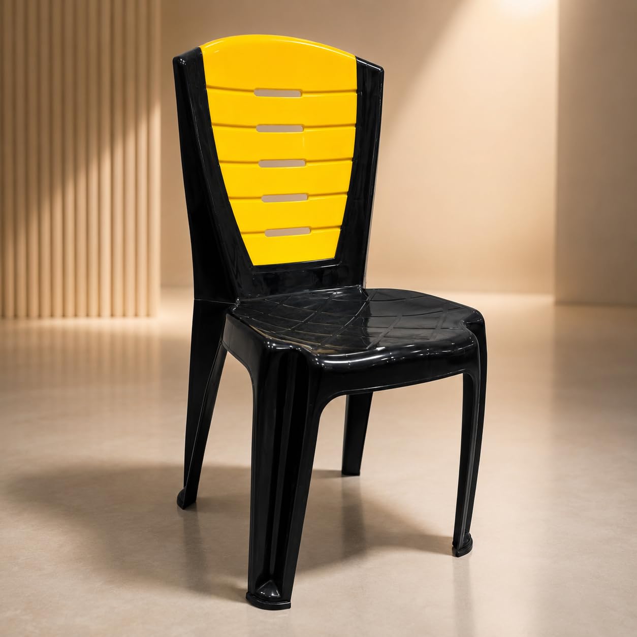 GURUBHAI EQUIPMENTS Plastic Dining Chair Restaurant Chair Cafe Chair for Home Dining Room Indoor Outdoor Seating Yellow Pack of 4