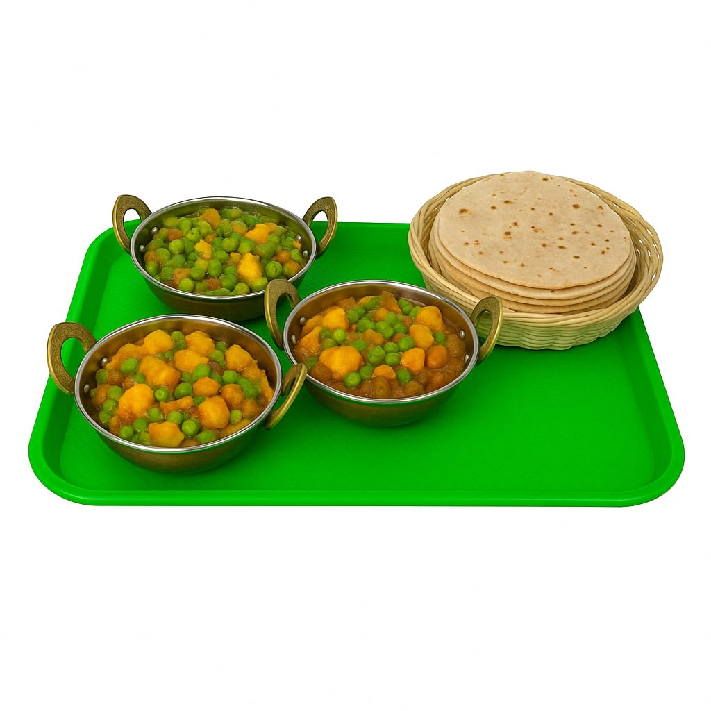 Gurubhai Equipments 31x41 cm Green Plastic Serving Tray – Set of 6 Heavy-Duty Rectangular Fast Food Trays for Restaurant, Cafeteria, Kitchen & Home Use | Easy-to-Clean, Non-Slip Food Serving Trays