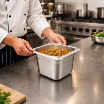GURUBHAI EQUIPMENTS Gn Pan Food Container 1/6 150 mm (6" Deep) Stainless Steel Gastronorm Pan - Easy-to-Clean Food Storage Solution for Commercial Kitchens, Catering use