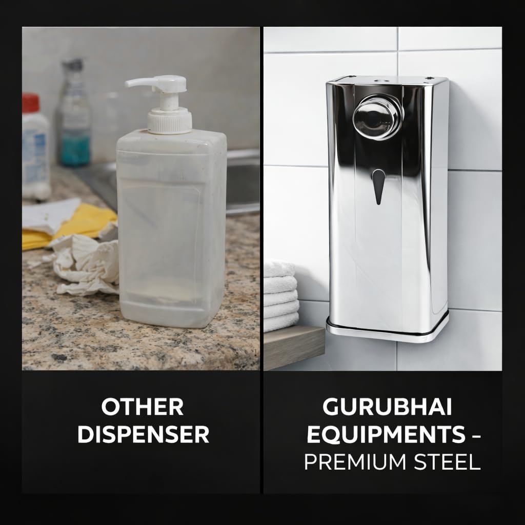 Gurubhai Equipments Stainless Steel Wall Mounted Soap Dispenser 400 ml | Manual Liquid Soap & Sanitizer Dispenser for Bathroom, Hotel, Office, Hospital & Restaurant